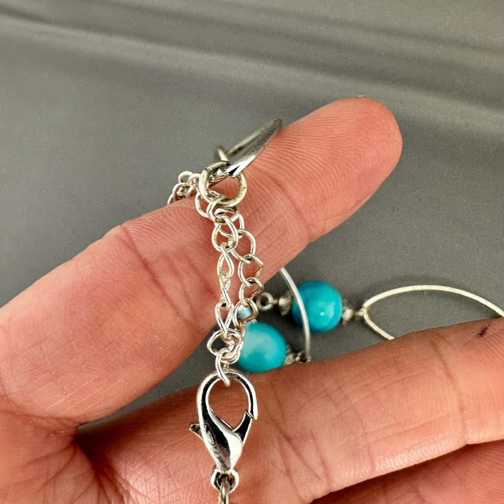 Southwest Paulus Silver Tone Turquoise Marbled Bead Necklace Earring Set 30 Inch - Picture 7 of 10